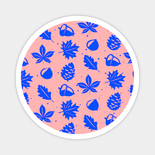 Blue Graphic Nature Pattern on Pink Background Magnet